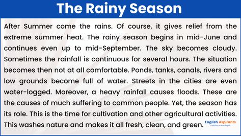 Rainy Season Paragraph in English [100, 120, 150, 200, 250 Words] Paragraph In English, Rainy Season Essay, Paragraph Writing Topics, Essay Writing Examples, College Essay Examples, Paragraph Essay, Writing Topics, Essay Writing Skills, Paragraph Writing