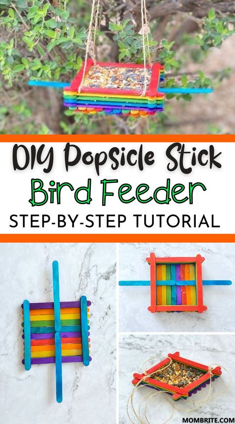 Stick Bird Feeder, Simple Bird Feeder, Bird Feeders For Kids To Make, Camping Crafts For Kids, Bird Feeder Craft, Diy Popsicle, Popsicle Crafts, Diy Bird Feeder, Spring Crafts For Kids