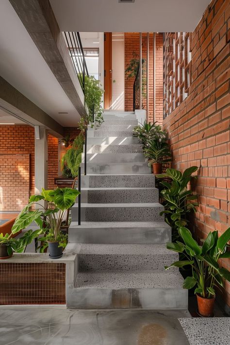 Ideal Staircase Ideas - Remodr Staircase Facade, Minimal Stairs, Types Of Staircase, Entrance Staircase, Vietnamese Architecture, Outdoor Staircase, Staircase Interior, Kerala Traditional House, Modern Window Grill