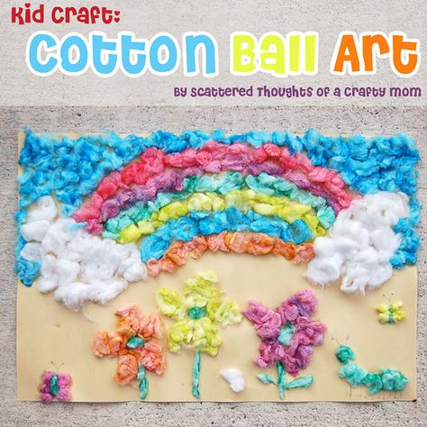 kid craft, cotton ball art Cotton Ball Art, Homemade Silly Putty, Cotton Ball Crafts, Crafty Mom, Cloud Mobile, Rainbow Crafts, Kid Craft, Cotton Crafts, Crafty Moms