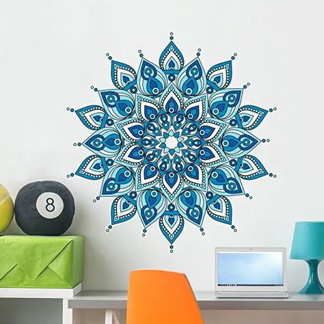 Wall Mandala Art, Home Bedroom Design, Mandala Decals, Wall Clings, Mandala Wall Decor, Jobs In Art, Mandala Wall Hanging, Blue Mandala, Mandala Wall