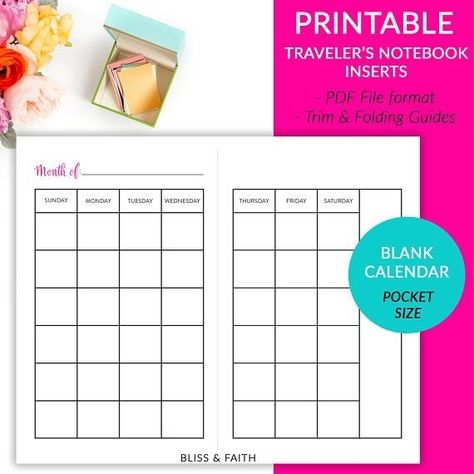 Notebook Calendar, Templates Photo, Promotional Calendar, Personal Calendar, A5 Planner Inserts, Traveler Notebook Inserts, Pocket Calendar, Monthly Planner Printable, Diy Calendar