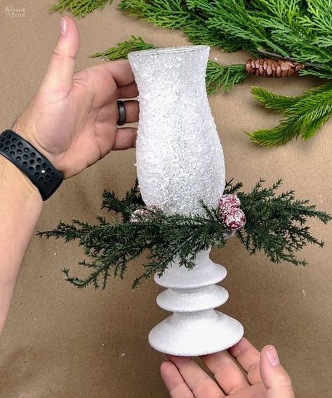 Xmas Centerpiece Ideas Diy, Decorating A Lantern For Christmas, Diy Christmas Lanterns Ideas, Christmas Lanterns Diy, Dollar Tree Christmas Crafts, Christmas Centerpieces Cheap, Christmas Lamp Post, Dollar Tree Christmas Diy, Diy Dollar Tree Christmas