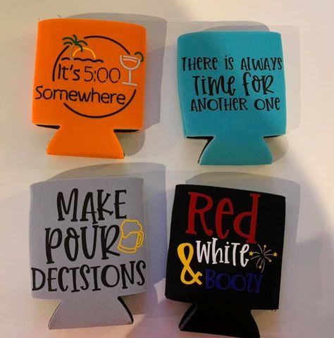 NOTE When ordering, please specify in the personalization box which color koozie and font color. If not specified, it will be made as pictured! These koozies are perfect for 12-16oz cans and long stem bottles. They're fun and a great way to liven up having a couple drinks with friends! Great gift idea! Sayings can be put on any color koozie! Sublimation Can Koozie Ideas, Can Cozy Cricut Ideas, Cruise Koozie Ideas, Drink Koozie Sayings, Beach Koozie Ideas, Cricut Koozie Ideas, Funny Can Koozie Sayings, Can Koozie Sayings, Coozie Sayings Funny