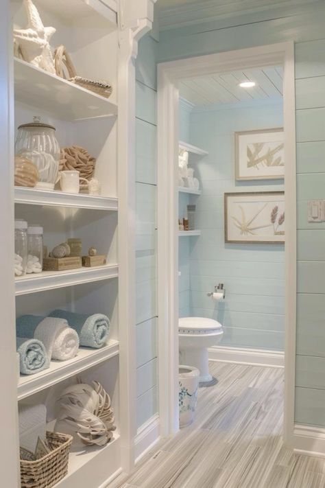 #grandma #costal #bathroom Shabby Chic Beach Bathroom, Seashore Bathroom Ideas, Coastal Beach Bathroom, Coastal Home Inspiration, Costal Bathroom Master, Coastal Salon Decor, Beach House Interior Bathroom, Beach Condo Decorating Ideas Coastal, Coastal Grandma Bathroom