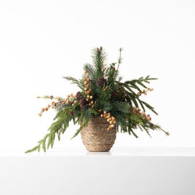 With fresh looking floral that never fade, our into the woods - mixed winter greens with bleached sora pod and pinecone faux floral winter arrangement in woven pot basket will breathe life into any space! This piece is perfect for your kitchen, dining room, office, or any space that needs a little life for the fall season. Darby creek arrangements also make for an exquisite gift that can be enjoyed for years to come. at darby creek trading we take pride in producing unique and luxurious floral d Garland Table Runner, Winter Floral Arrangements, Winter Greens, Winter Arrangements, Norfolk Pine, Pine Garland, Christmas Floral Arrangements, Fall Arrangements, Christmas Arrangements