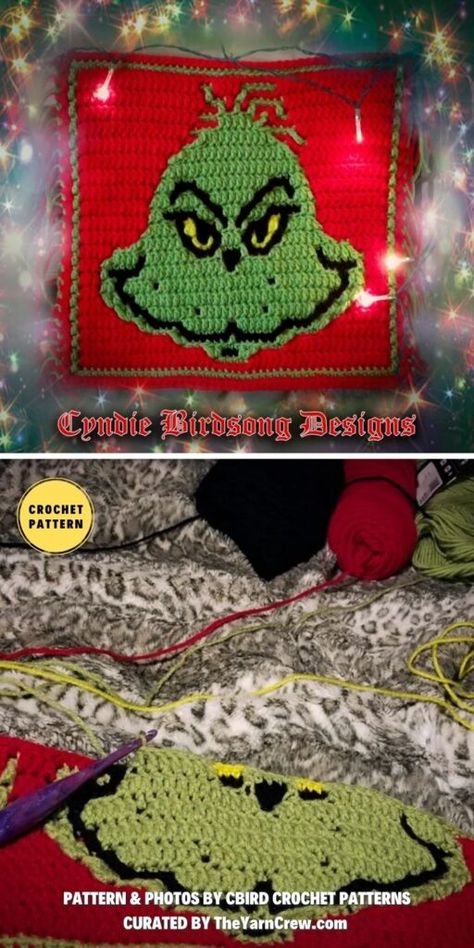 Crochet Grinch Applique Free Pattern, Crochet Grinch Pillow Pattern, Grinch Crochet Pattern Free, Grinch Crochet, Crochet Grinch, Xmas Crochet, Crochet Mosaic, Chicken Quilt, Crochet Holiday