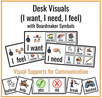 Desk Visuals for Communication Support! Choice boards for AAC users.Great for setting up your Special Education Classroom! For student who need visuals to request breaks, a walk, classroom materials, etc... Sentence Starters I feel...I want...I need...Two versions of a YES/NO boardSymbols for:Bathroom, break, walk, stop, finished, helpBlank template to be customized for each student's desk!Setting up your self-contained classroom?Check out my Morning Meeting Bundle and my Morning Meeting Binder Social Skills Special Education, Visual Cards For Preschool, I Feel I Need Visual, Visual Schedules Special Education Free, Aba Clinic Organization, Core Boards Communication, Prek Special Ed Classroom, Aba Classroom Setup, Visual Schedules Special Education