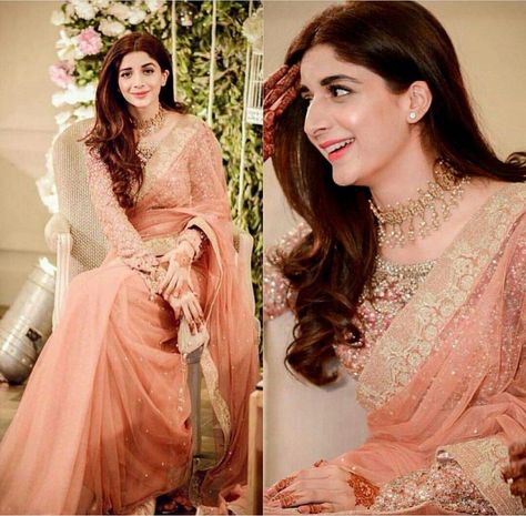 Celebrity Saree, Mawra Hocane, Desi Dress, Pengantin India, Peach Saree, Shadi Dresses, Desi Wedding Dresses, Fancy Sarees Party Wear, Bridal Dresses Pakistan