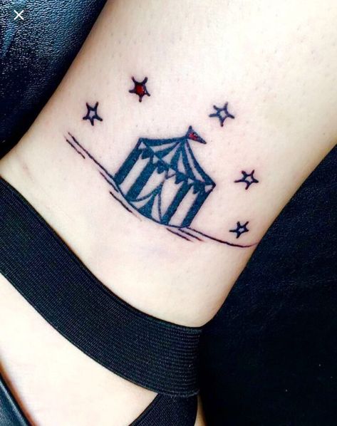 Night Circus Tattoo, Circus Tent Tattoo, Tent Tattoo, Circus Tattoo, The Night Circus, Clown Tattoo, Blue Tattoo, Doodle Tattoo, Night Circus