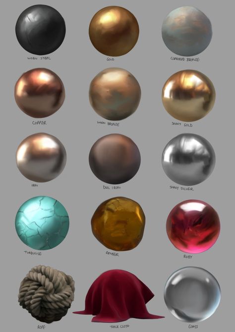 ArtStation - Material Studies, Anoush Stanboulian Tibetan Warrior, Material Studies, Texture Drawing, Digital Art Beginner, Jewelry Drawing, 3d Texture, Digital Painting Tutorials, Metal Texture, Drawing Lessons