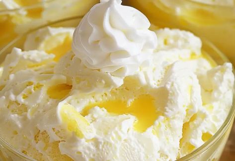 Lemon Fluff Dessert Lemon Fluff Dessert, Jello Pudding Recipes, Lemon Fluff, Lemon Pie Filling, Fluff Desserts, Individual Desserts, Jello Salad, Lemon Pudding, Homemade Whipped Cream