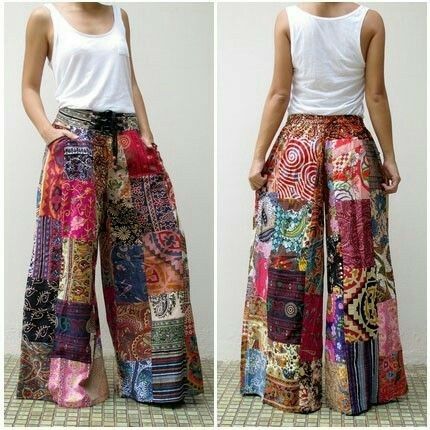 Patchwork wide leg trousers Patchwork Clothes, Boho Mode, Mode Hippie, Afrikaanse Mode, Diy Vetement, Estilo Hippie, Boho Pants, Stil Inspiration, Moda Vintage