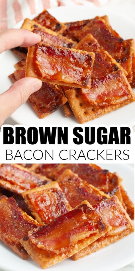 Candied bacon crackers make a simple and delicious appetizer. Crackers topped with candied bacon and a sprinkle of pepper, your guests will be asking for this bacon appetizer. Bacon crackers are always a crowd favorite! Candy Bacon Recipe Appetizers, Bacon Pretzel Rods, Jalapeño Bacon Crackers, Pig Candy Crackers, Ritz Cracker Bacon Appetizer, Easy Crowd Appetizers, Club Cracker Appetizers, Candy Bacon Crackers, Spring Time Appetizers