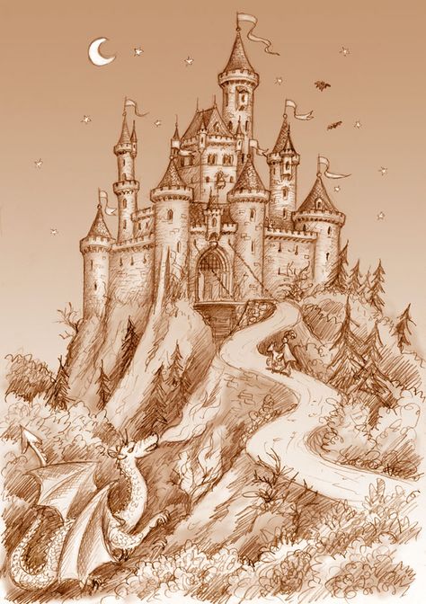 Castle Drawing Easy, Castle Sketch, Castle Illustration, Castle Drawing, Castle Painting, Fairy Castle, Castle Art, Fantasy Drawings, Fairytale Castle