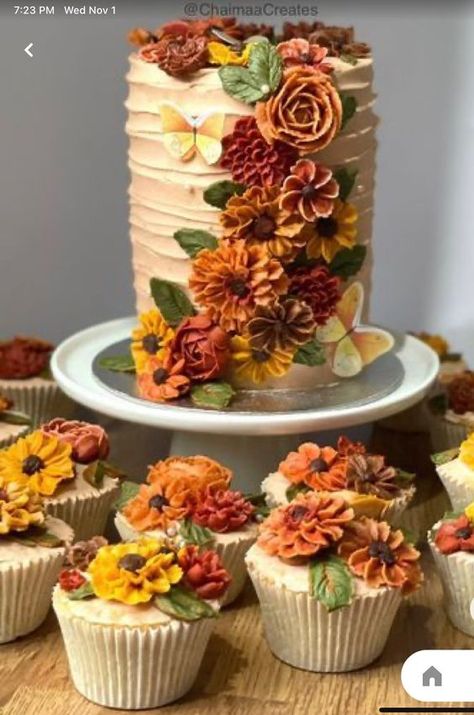 September Birthday Cake, Fall Themed Cakes, Fall Theme Cakes, Thanksgiving Cakes Decorating, Fall Cakes Decorating, Autumn Cakes, Fall Leaf Cake, Cakes Fancy, Fall Birthday Cakes