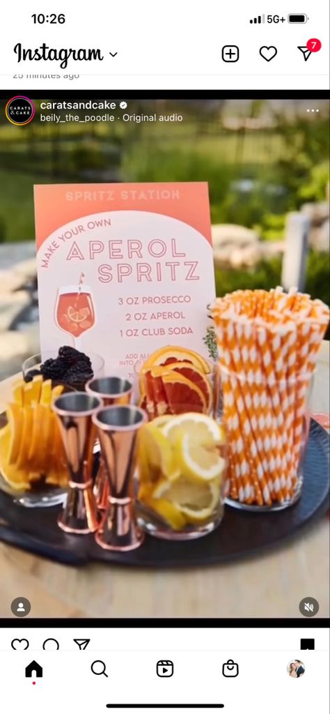 Aperol Spritz Drink Station, Make Your Own Aperol Spritz Bar, Aperol Spritz Bar Ideas, Aeporal Spritz Bar, Gelato Bar Party, Aperol Spritz Station Wedding, Aperol Spritz Dinner Party, Italian Themed Hens Party, Diy Aperol Spritz Bar