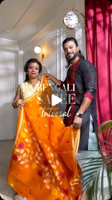 Rohit Bose on Instagram: "Try it this Poila Boisakh? ✨ Also known as the ‘Aatpoure’ style, this has been prevalent in Bengal since centuries. Many of us have seen our grandmothers wear sarees this way and it still remains in fashion during festivities and is a favourite of Bollywood movies when portraying a Bengali woman ✨ Both mom and I are in Muslin Jamdani Sarees from @suidhaga_a_weaving_saga (also my kurta) ❤️ #Saree #Draping #poilaboishak #shubhonaboborsho  [ atpoure, Bengali, bangali, traditional, ethnic, culture, cultural, Indian wear, mother son]" Bangla Saree Style, Kurta With Saree, Atpoure Style Saree, How To Drape Bengali Style Saree, Bengali Bride Saree Draping, Bangali Saree Style Saris, Bengali Style Saree Draping, Bengali Look Saree, Bengali Saree Traditional