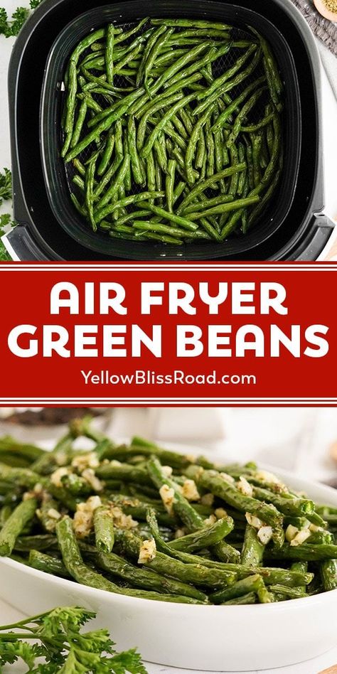 Air Fried Green Beans, Air Fryer Green Beans, Vegetarian Side Dish Recipes, Healthy Green Beans, Air Fryer Garlic, Fried Green Beans, Freeze Greens, Roasted Green Beans, Fried Green