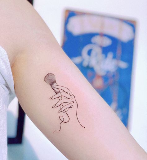 Tattoo Ideas For Makeup Artist, Tattoo For Makeup Artist For Women, Tattoos For Makeup Artist, Makeup Lover Tattoo, Makeup Tattoo Ideas Girly, Nail Artist Tattoo Ideas, Make Up Tattoo Ideas, Makeup Brush Tattoo, Make Up Artist Tattoos Ideas