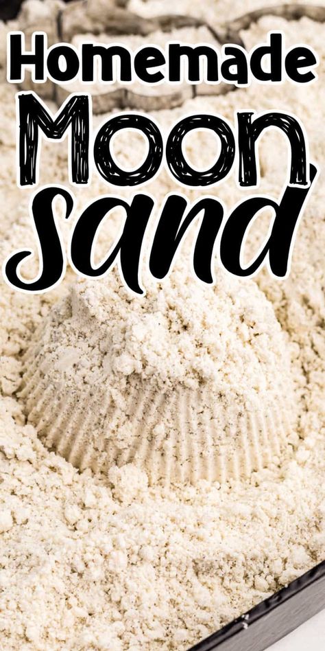 Looking for a fun and easy DIY project that the kids will love? Look no further than moon sand! This homemade moon sand recipe is just as soft and squishy as the store-bought kind, but way cheaper to make. Plus, it's a great sensory activity for kids of all ages. This homemade moon sand recipe has just 3 simple ingredients and takes less than 5 minutes to make. If you are looking for a fun sensory activity for the kids to enjoy this is it! Moonsand Recipe, Play Sand Recipe, Moon Sand Recipe, Moon Dough, Sand Recipe, Diy Moon Sand, Homemade Moon Sand, Edible Sand, Sands Recipe