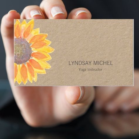 Modern Sunflower Yoga Instructor Kraft Paper Business Card | Zazzle Paper Business, Stationary Design, Yoga Instructor, Unique Business Cards, Business Supplies, Kraft Paper, Custom Holiday Card, Custom Accessories, Original Watercolors