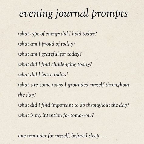 evening journal prompts 📝 I’m an advid journaler but for some reason never do it at night. My October goal is to start journaling as I’m winding down for the night 🌙😴🌟 #journaling #journal #nighttime #nighttimeroutine #selfcare #pages #aesthetic #viral #fypage Nighttime Journal Prompts Aesthetic, Late Night Journaling Prompts, Daily Journal Prompts Night Time, New Moon Journaling, Sleep Prompts, Quick Journal Prompts, Nightly Journal Prompts, Baddie Reminders, New Month Journal Prompts