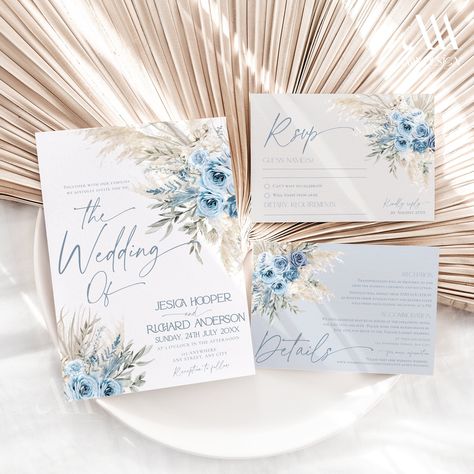 Pampas Wedding, Blue Wedding Invitation, Bridal Shower Planning, Dusty Blue Wedding, Blue Invitation, Save The Date Karten, Dusty Blue Weddings, Blue Wedding Invitations, Bridesmaid Cards