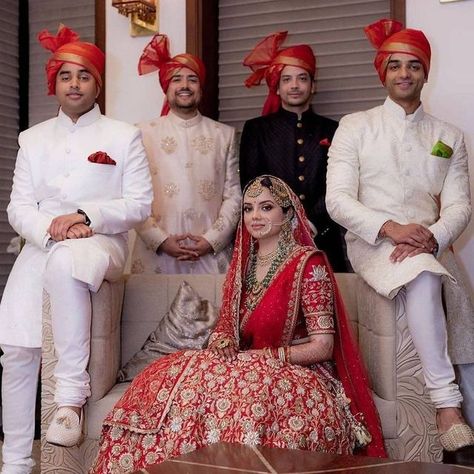 the bride magazine on Instagram: "How a bride expects her brothers to pose for the shutterbugs Vs how they do!😅 On a side note, we loved how these bromaids coordinated their safas with the colour of the bride's lehenga! 😍 . . Checkout @setmywed  for more such Wedding Inspirations and Visit www.setmywed.com to find best wedding vendors around. . . Bride @tisha_saksena Bride's Outfit @tisha__official Shot by @artfotostudios . . #bridesofinstagram #bridesofindia #bromaids #brotherofthebride #safa Bride Brother Outfit Indian, Brides Brother Outfit Indian, Shadi Ideas, Bhai Log, Indian Wedding Poses, Bride Magazine, Brides Magazine, Bride Clothes, Wedding Inspirations