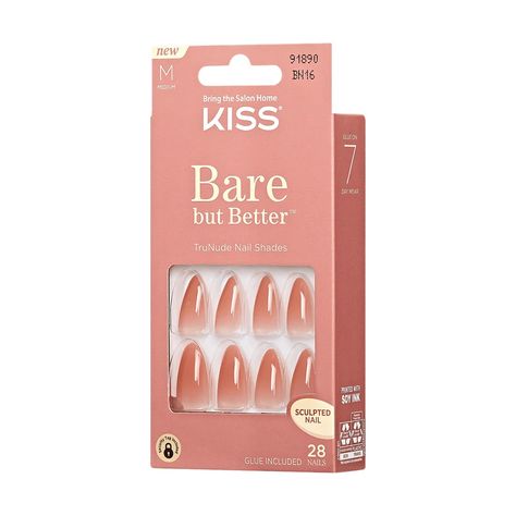 KISS Nail Collections | Trendiest Nail Designs by KISS – Page 6 – KISS USA Medium Length Press On Nails, Kiss Bare Nails, Press On Nails Kiss, The No Makeup Look, Kiss Press On Nails, No Makeup Look, Nail Shades, Kiss Lashes, Sculpted Nails