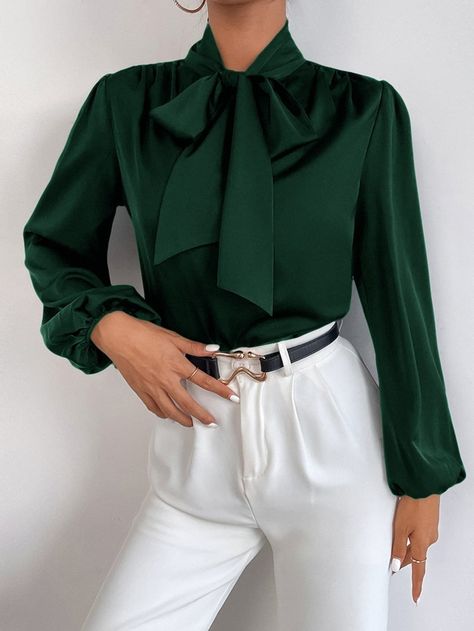 Bishop Sleeve Blouse, Blouse Elegant, Trendy Business Casual, Business Formal Dress, Formal Dresses Gowns, Tie Neck Blouse, Bishop Sleeve, Professional Dresses, Lantern Sleeve