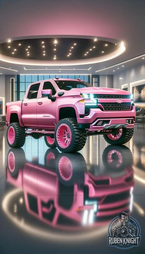 Pink Lifted Trucks, Pink Chevy Trucks, Chevrolet Trucks Silverado, Pink Chevy, Country Trucks, Ford Trucks F150, Future Trucks, Pink Truck, Jacked Up Trucks