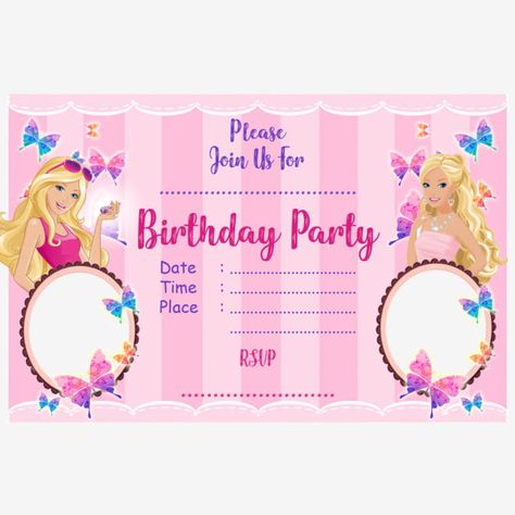 Barbie Birthday Invitation Card Barbie 1st Birthday Invitation, Barbie Theme Invitation Card, Barbie Birthday Invitation, Ankara Corset, Barbie Birthday Invitations, Vintage Wedding Invitation Cards, Barbie Invitations, Birthday Party Invitations Free, Princess Birthday Party Invitations