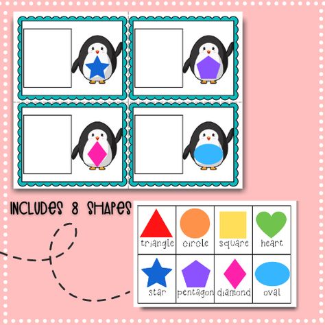 Penguins Love Colors Activities, Shape Matching Printable Free, Penguin Shapes, Penguin Crafts Preschool, Penguin Preschool, Kiddie Academy, Animal Matching Game, Shape Matching Game, Eyfs Ideas