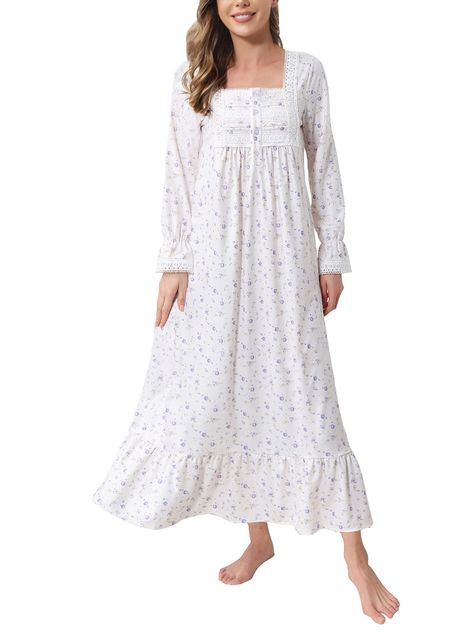 PRICES MAY VARY. 【High Quality Material】 This Victorian-style nightgown is made of soft, comfortable, lightweight, skin friendly and not see through fabric keep you comfortable without feeling flimsy or tight - allowing for you comfort to lounge around house. 【Victorian Nightgown 】Rubehoow Retro Long Sleep Gown is feature with beautifully cotton embroidery around the saquare neck and cuffs, button-front placket with clear crystal buttons, long sleeves with elastic at the wrists, 2 side pockets, House Victorian Style, Pyjama Dress, Clothes Sleep, Vintage Pajama, Modern Gowns, Long Sleeve Nightgown, House Victorian, Nightgown Vintage, Victorian Nightgown