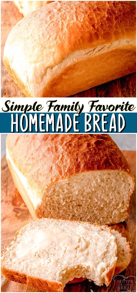 Homemade White Bread made with flour, yeast, butter & a bit of sugar and salt. Classic bread recipe that yields 2 loaves of homemade white bread perfect for toast & sandwiches. #bread #howtomakebread #homemade #baking #yeast #easyrecipe from BUTTER WITH A SIDE OF BREAD Julia Childs White Sandwich Bread, Easy Homemade White Bread, White Bread Recipe Homemade, Homemade Yeast Bread, Bread Without Sugar, Easy White Bread, Easy White Bread Recipe, Best Homemade Bread, Savory Bread Recipe