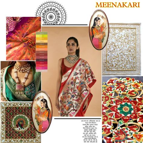 Indian Fashion Mood Boards, Meenakari Art Design, Mood Boards Textiles, Themes For Fashion Portfolio, Indian Mood Board Inspiration, Fashion Illustration Themes, Themes For Portfolio Fashion Designing, Mughal Inspiration Board, Mood Board Theme Ideas