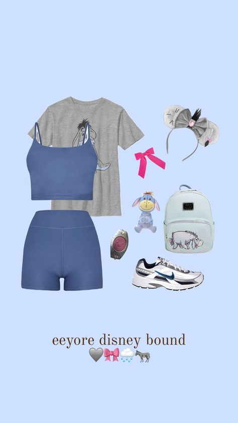 eeyore 🩵 #disney #disneyworld #disneyland #disneyoutfit #winniethepooh #hundredacrewoods #eeyore #outfit #outfitinspo Eeyore Outfit, Disney Attire, Disney Trip Outfits, Theme Park Outfits, Disney Themed Outfits, Disney World Outfits, Disney Trip Planning, Disney Orlando, Disney Bound Outfits