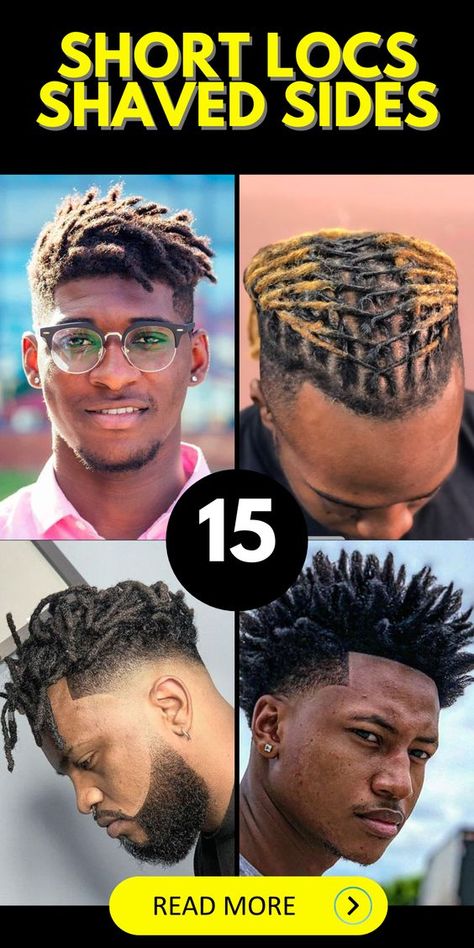 Create a standout look with short locs shaved sides, a top trend for men's hairstyles in 2023. This loc updo style adds an edge to the hairstyles starter genre.Join the trendsetters in 2023 with short locs shaved sides, a favorite among black men. This man-approved loc styles for men updo combines the best of style and comfort. Locs And Fades Men, Short Dread Styles For Men Dreadlocks, Short Starter Locs Hairstyles Men, Short Dread Styles For Men Shaved Sides, Men’s Short Loc Styles, Short Locs For Men, Mens Locs Styles, Short Loc Styles For Men With Fade, Mens Locs Hairstyles Short