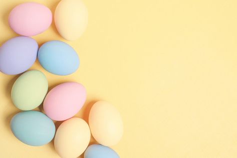 Easter Background, Colored Eggs, Easter Backgrounds, Colour Background, Coloring Eggs, Pretty Pastel, Yellow Background, Holiday Card, Easter Egg