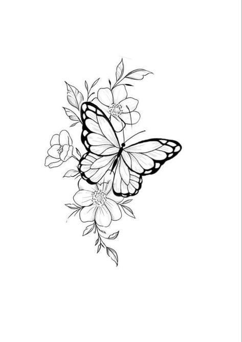 Butterfly Flower Design, Butterfly And Daisy Tattoo, Butterfly With Flower Tattoo, Tattoo Butterfly Ideas, Flowers Butterfly Tattoo, Flowers And Butterflies Tattoos, Butterfly And Flower Tattoo Designs, Butterfly Tattoo With Flowers, Butterfly Tattoo Simple