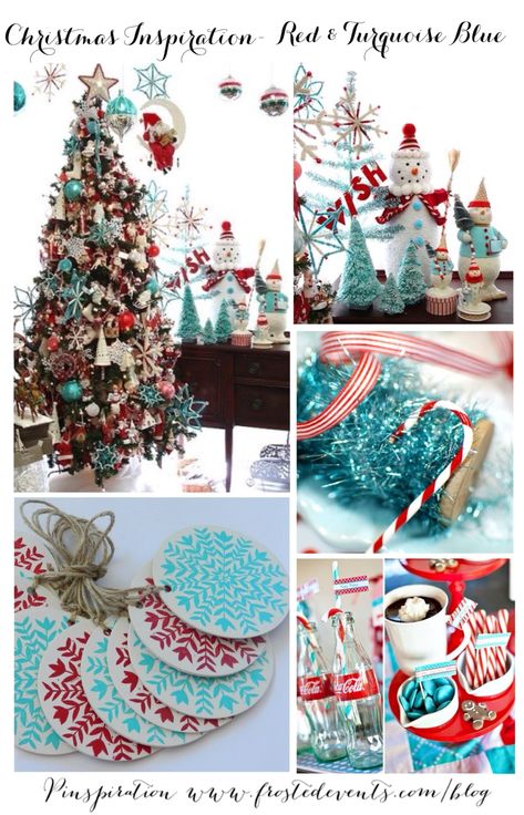 Christmas Decorations for the Home - Red and Aqua Blue - Turquoise Holiday Decor  #christmas #christmasdecorations #christmastree #holidaydecor Aqua Christmas, Teal Christmas, Turquoise Christmas, Blue Christmas Decor, Red Christmas Decor, Christmas Tree Inspiration, Christmas Tree Themes, Noel Christmas, Christmas Love