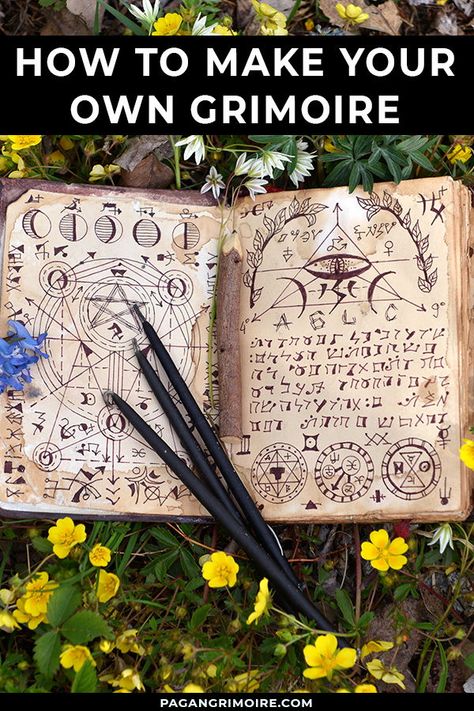 A grimoire is a book of magic spells, instructions on how to create charms, how to use magical tools, and much more. Discover how to make your own. #magic Book Of Shadows Ideas How To Make A, Witch Spell Book Diy, Making A Spell Book, Diy Witch Grimoire, Diy Witch Journal, How To Create Your Own Grimoire, How To Do Magic Spells, Grimoire Pages Ideas Art Journals, How To Create Your Own Spell