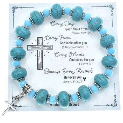 Turquoise Blue Beaded Love Cross Bracelet. Bundle & Save 10% Off On 2 Or More Items. Christian Bracelet Ideas, Bible Jewelry, Prayer Quilt, Prayer Jewelry, Bible Verse Bracelet, Protestant Prayer Beads, Love Prayer, Scripture Jewelry, Blessing Bracelet