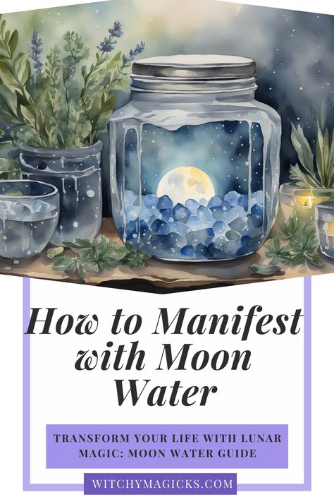 Discover the ancient practice of using moon water to manifest your desires. This step-by-step guide covers everything from preparing your moon water to incorporating it into rituals for maximum impact. Understand the significance of each lunar phase and how it influences your intentions. Start your journey with moon water and unlock the secrets of lunar magic. Learn more at witchymagicks.com! #CrystalsAndGemstones #HerbalMagic #SabbatsAndEsbats #Spellcraft #Witchcraft #MoonWaterManifestation Waning Moon Water, Spells With Moon Water, Moon Water Uses Witchcraft, Beaver Moon Ritual, Moon Water Intentions, Moon Water Uses, Wicca Knowledge, Manifestation Results, Celestial Water