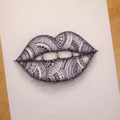 Zentangle lips!  next week is test week for me so wish me luck (also I should've studied when I was drawing oops) comment what you think? Zentangle Kunst, Seni 2d, Doodle Art Drawing, Mandala Art Lesson, White Drawing, Drawing Faces, Zentangle Drawings, Desenho Tattoo, Mandala Design Art