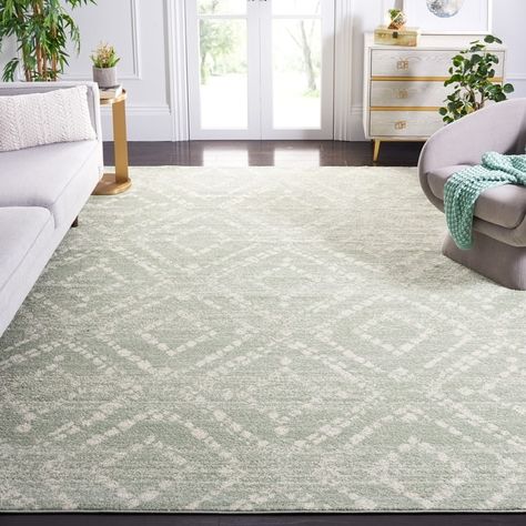 SAFAVIEH Adirondack Minerva Diamond Moroccan Distressed Rug - On Sale - Bed Bath & Beyond - 15130834 Green Rug Bedroom, Green Rug Living Room, Sage Green Rug, Sage Green Living Room, Eclectic Area Rug, Elegant Curtains, Bohemian Eclectic, Lodge Style, Modern Curtains