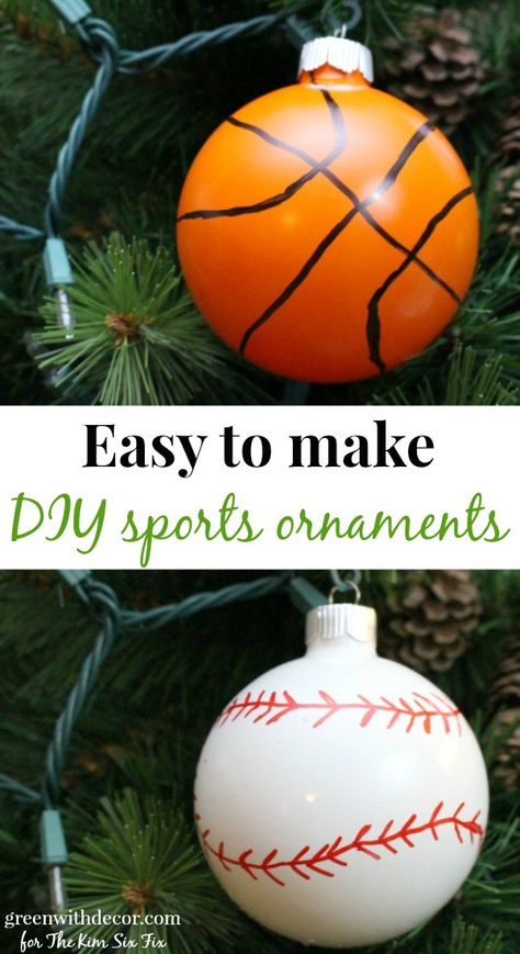 Make these easy DIY baseball and basketball ornaments. What a cute idea, saving this one for Christmas! Sports Tree Christmas, Sport Christmas Tree, Basketball Crafts Diy, Sports Christmas Tree Ideas, Basketball Ornaments Diy, Basketball Christmas Tree, Sports Christmas Tree, Basketball Ornaments, Baseball Snowman