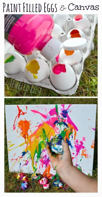 Fill eggs with paint and toss them at canvas.  SO FUN and filling the eggs is so easy! #kidfun Filled Eggs, Hantverk Diy, Diy Ostern, Cool Ideas, Summer Bucket, Easter Fun, Craft Time, Kids Activities, Crafts To Do