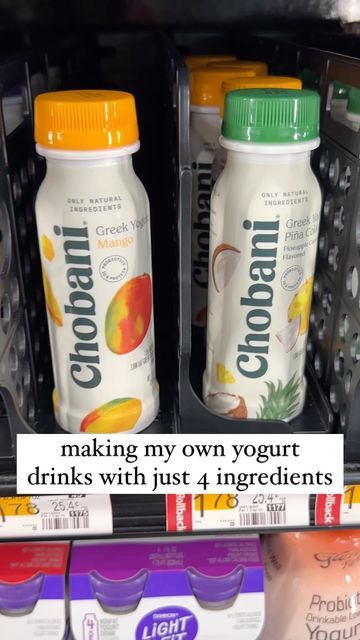 natalie healy fabrizio on Instagram: "Ok yogurt drinks are SUCH a nutrition hack. They do have a lot of protein and they keep you feeling super full. Which is why I love them so much, but a lot of the store bought brands have artificial sweeteners or a ton of added sugars. So I made my own! Ingredients: (for 8 oz) -3/4 c plain non fat greek yogurt -1-2 tbsp of kefir (varied for thickness) -fruit of choice (I did blueberries, strawberries, and peach) -honey for taste (I did 2 tsp) #yogurt #nutrition #drinks #recipes #breakfastfood #breakfastideas #healthylifestyle #fitness" Chobani Yogurt Drink Diy, Diy Yogurt Drink, Homemade Yogurt Drink, Greek Yogurt Drink Recipes, Chobani Yogurt Drink, Chobani Yogurt Recipes, Yogurt Drink Recipe, Lazy Breakfast, Diy Yogurt